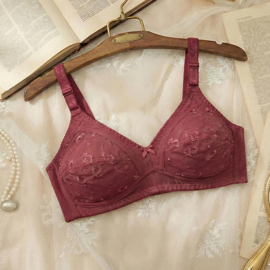 Breathable Cotton Wireless Bra – Soft Floral Lace, Full Coverage & Supportive Wide Straps